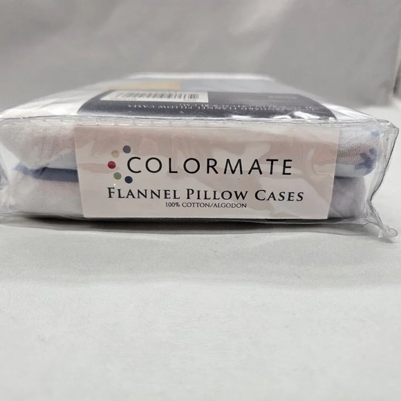 Sears Colormate Two-Sided Flannel Pillow Cases Standard Lt Blue Holiday Cheers - Picture 4 of 9